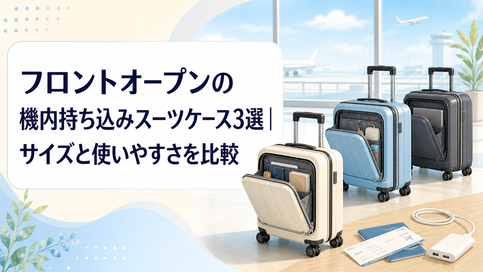 フロントオープンの機内持ち込みスーツケース3選、サイズと使いやすさを比較するアイキャッチ