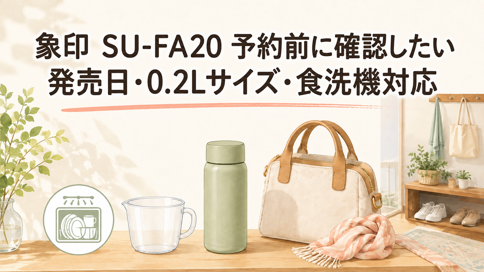 象印 SU-FA20を予約前に、0.2Lの容量と食洗機対応を確認するイメージ