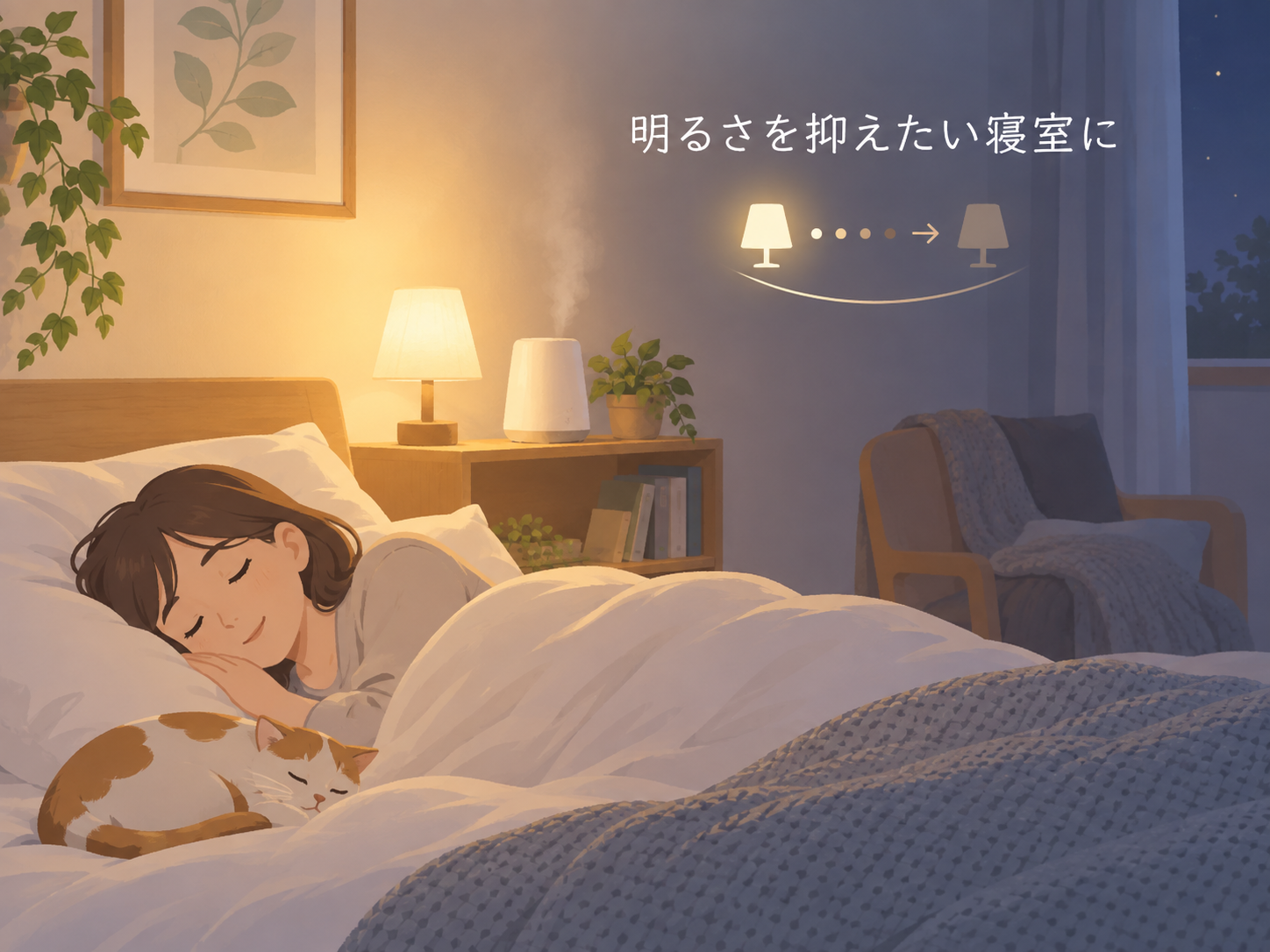 寝室で表示の明るさを抑えたい人向けのEE-TC60選び方イラスト